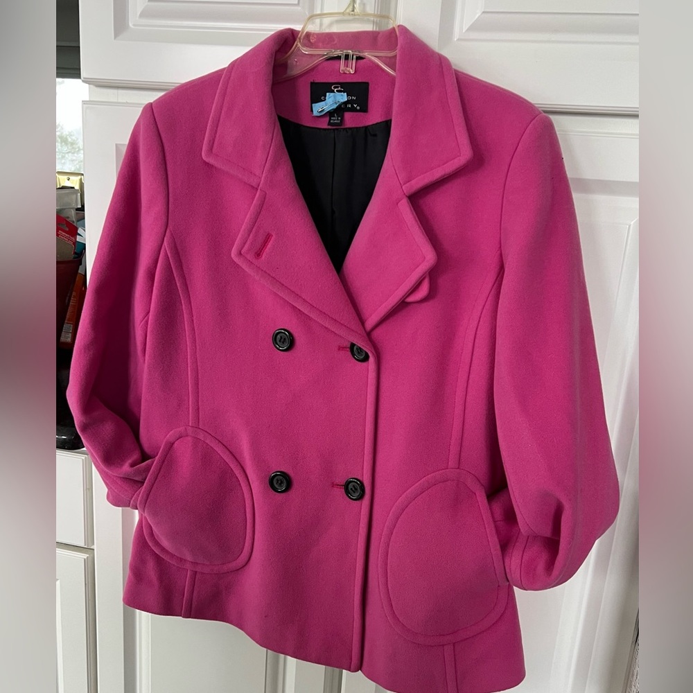 Ladies Pink Wool Jacket size Large .. Pea Coat Style